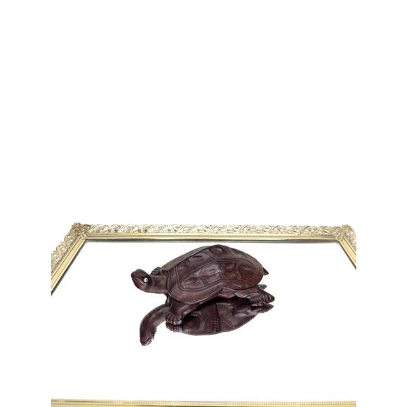 Vintage Wooden Turtle - Hand Made Wooden Intricately Carved Beautiful Treen Orna - Picture 1 of 10